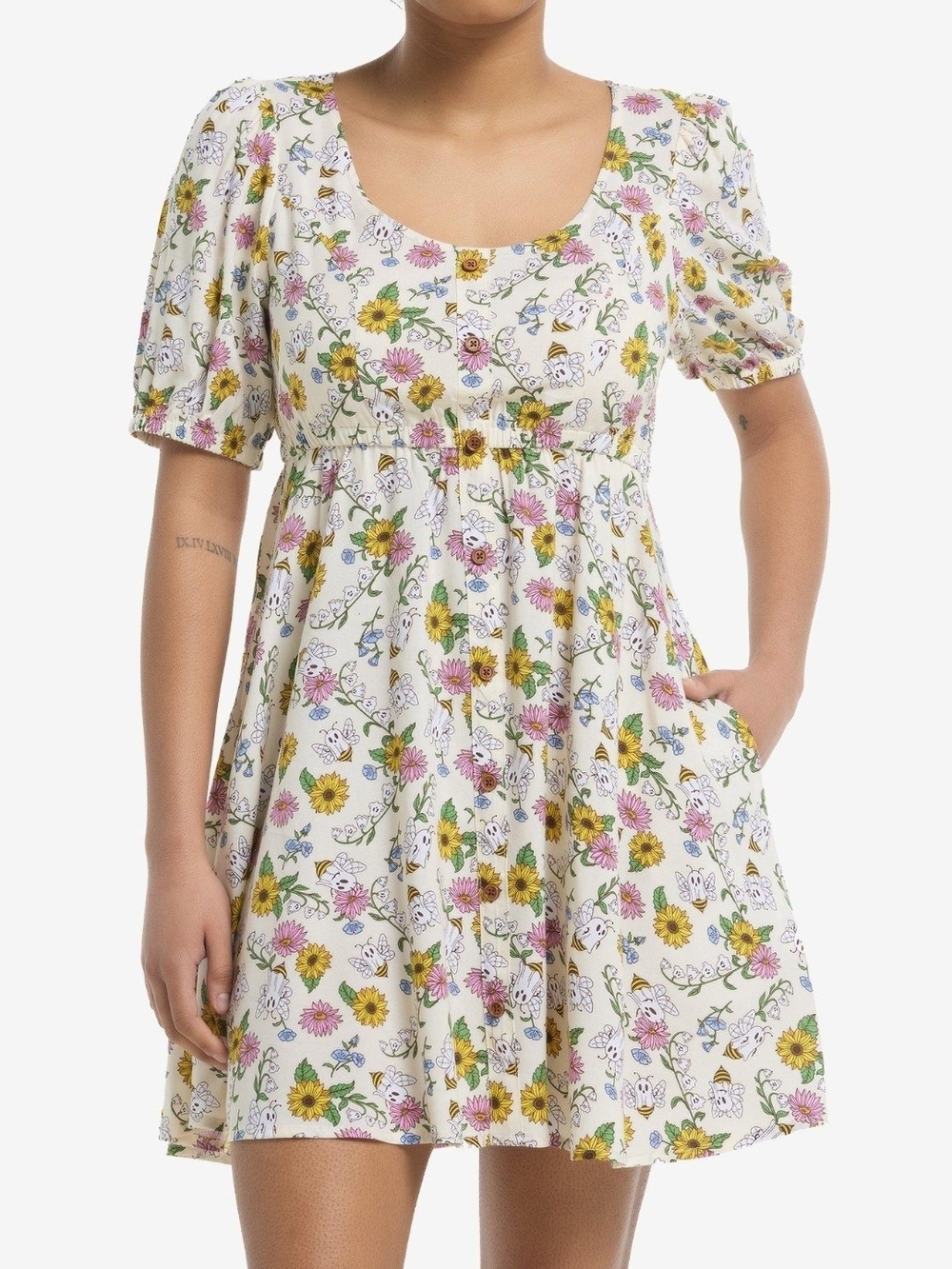 Thorn And Fable Ghost Bee And Flowers Babydoll Dress Sz Small